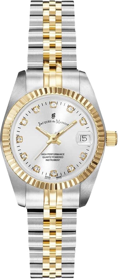 Jacques du Manoir Jacques du Manoir Horloge NRO.08 Staal Bi-color Zilveren Wijzerplaat met Zirkonia 26mm Zilver