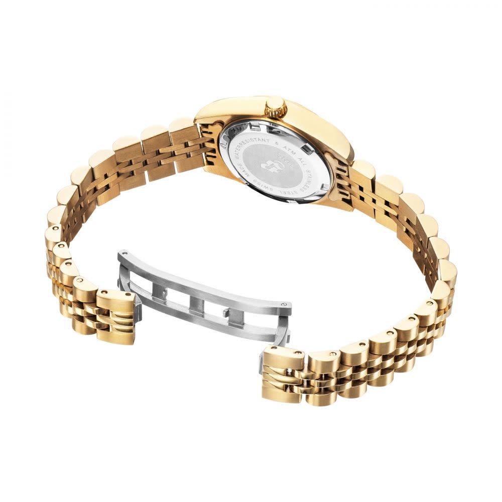 Jacques du Manoir Jacques du Manoir Horloge NRO.22 Staal met Geelgouden Plating en Zwarte Wijzerplaat met Zirkonia 26mm Goud