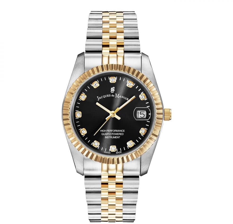 Jacques du Manoir Jacques du Manoir Horloge NRO.19 Staal Bi-color met Zwarte Wijzerplaat 36mm Goud