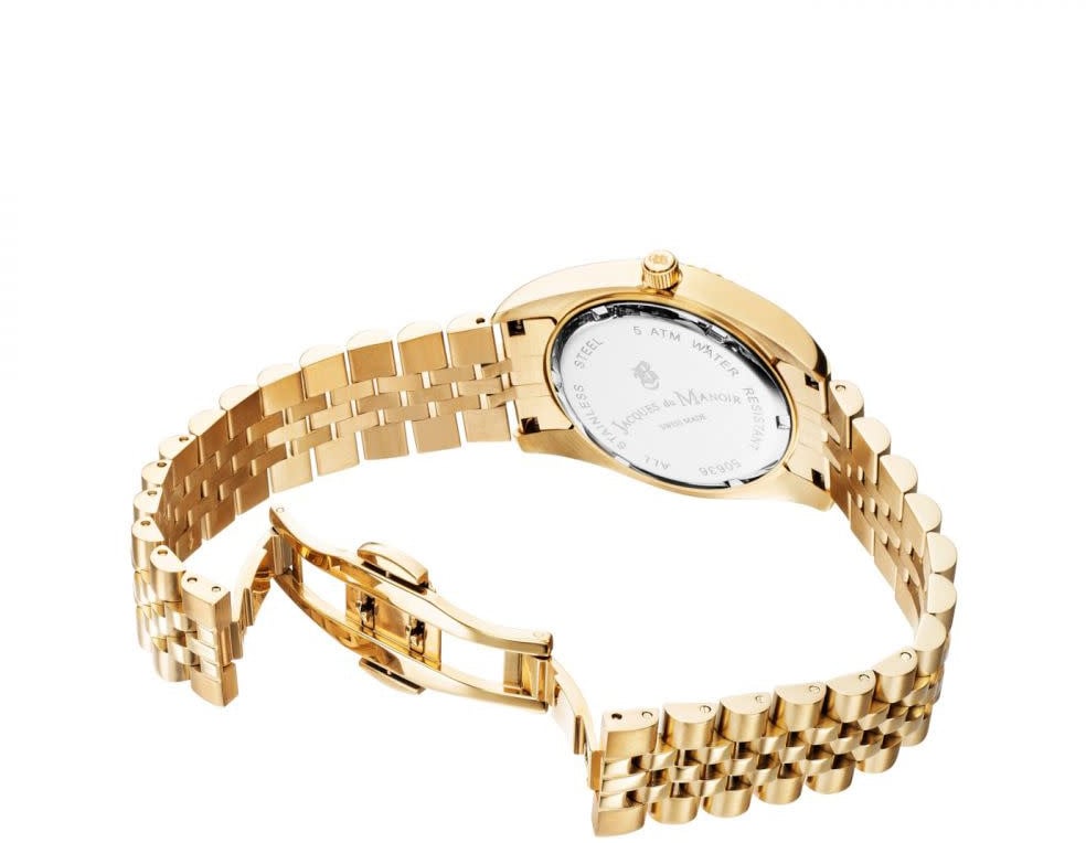 Jacques du Manoir Jacques du Manoir Horloge NRO.21 Staal met Geelgouden Plating en Zwarte Wijzerplaat met Zirconia 36mm Goud