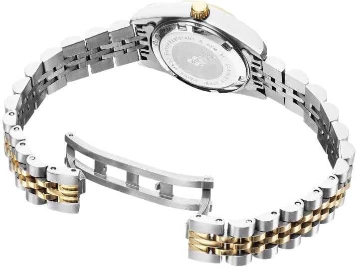 Jacques du Manoir Jacques du Manoir Dames Horloge NRO.20 Staal Bi-color met Zwarte Wijzerplaat en Zirkonia 26mm Goud