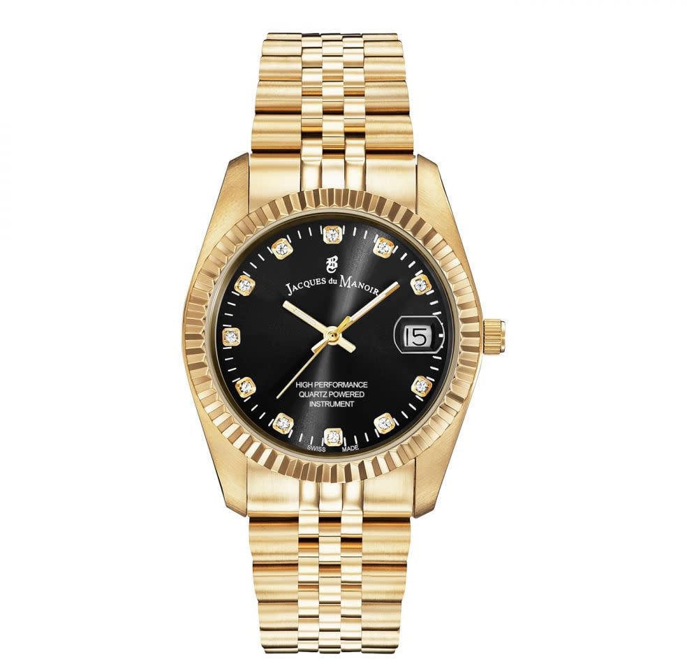 Jacques du Manoir Jacques du Manoir Horloge NRO.21 Staal met Geelgouden Plating en Zwarte Wijzerplaat met Zirconia 36mm Goud