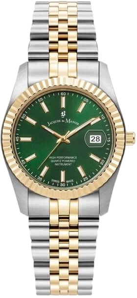 Jacques du Manoir Jacques du Manoir Horloge JWN02301 Inspiration Staal Bi-color met Groene Wijzerplaat 34mm Goud