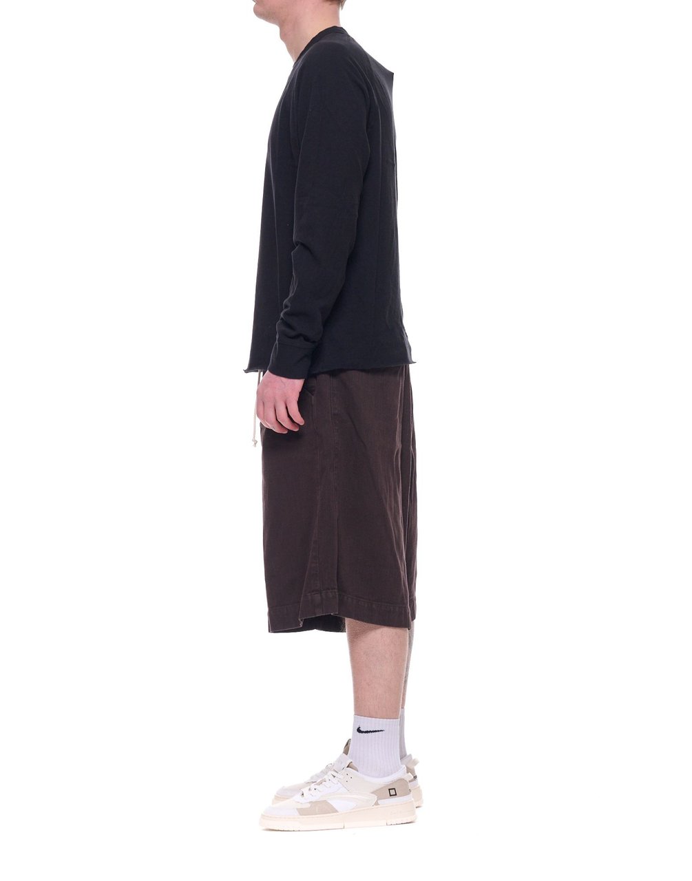 James Perse Black Cotton Long Sleeve Crew Pique T-Shirt Zwart