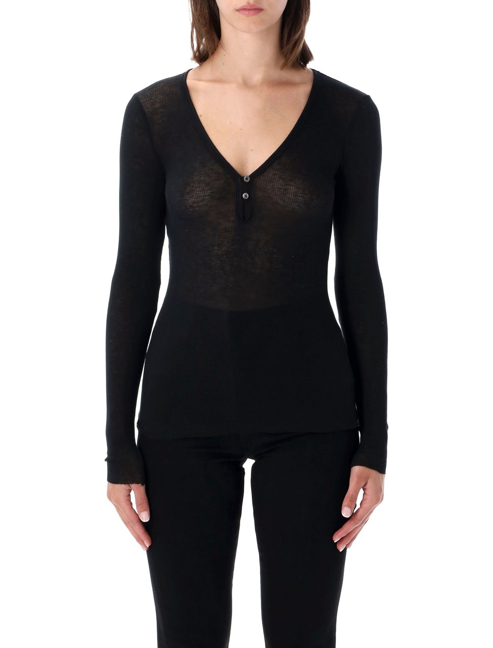 James Perse Serafino Novelty Ribbed Cotton-Cashmere Top Zwart
