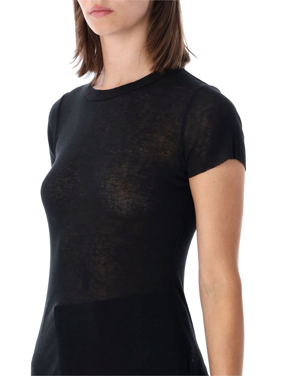 James Perse Short Sleeve Ribbed Cotton-Cashmere T-Shirt Zwart
