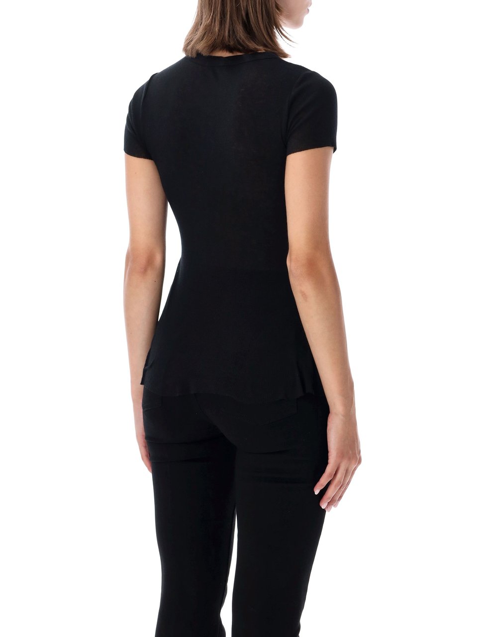 James Perse Short Sleeve Ribbed Cotton-Cashmere T-Shirt Zwart