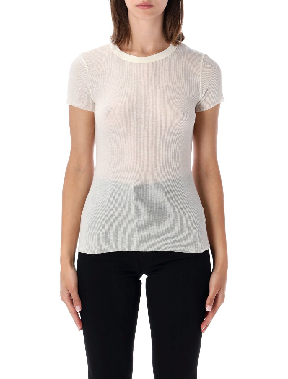 James Perse Short Sleeve Ribbed Cotton-Cashmere T-Shirt Zwart