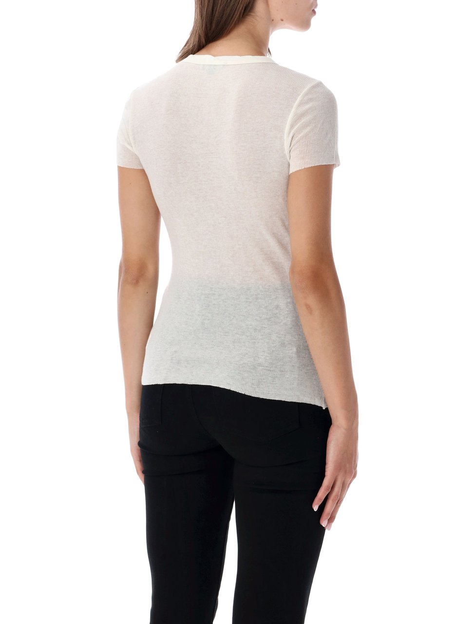 James Perse Short Sleeve Ribbed Cotton-Cashmere T-Shirt Zwart