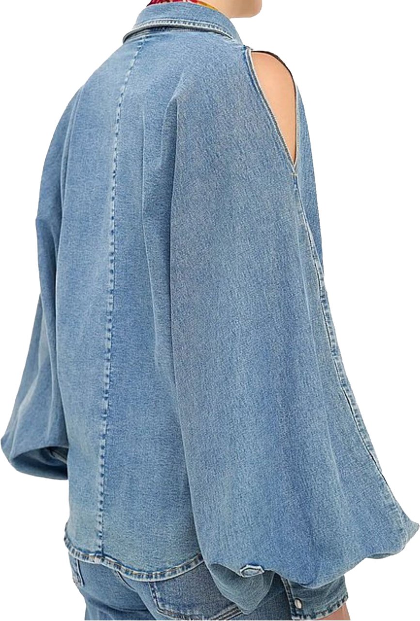 Janice Janice Wijde Mouw Pof Blouses Blauw Stone Pofmouw Blauw