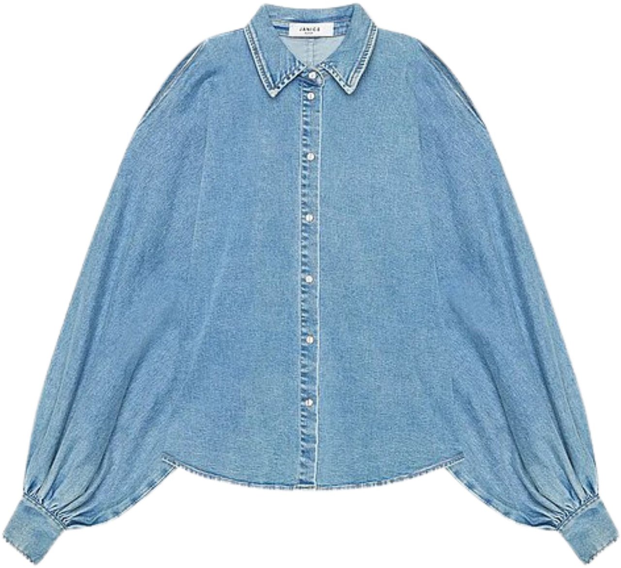 Janice Janice Wijde Mouw Pof Blouses Blauw Stone Pofmouw Blauw
