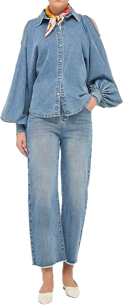 Janice Janice Wijde Mouw Pof Blouses Blauw Stone Pofmouw Blauw