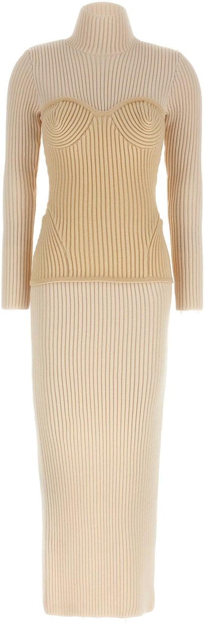 Jean Paul Gaultier Beige Merino Wool Long Dress Beige