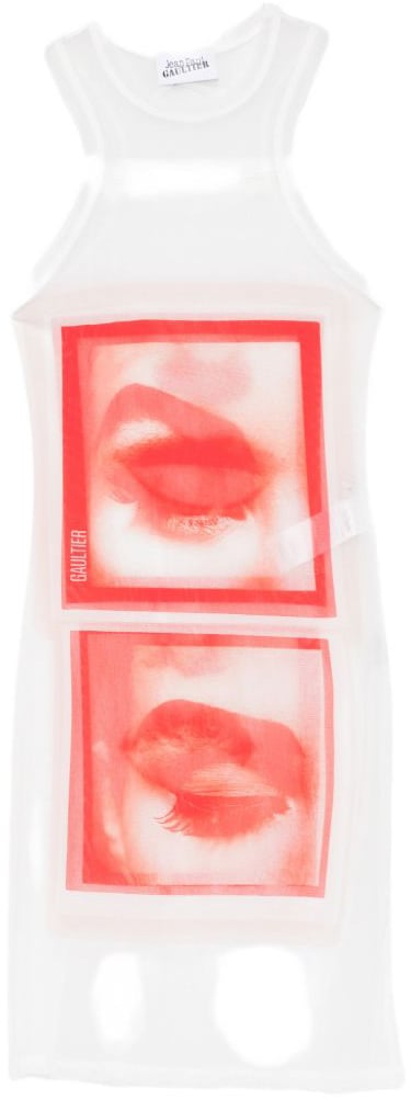 Jean Paul Gaultier Sheer Mini Dress with Bold Graphic Prints Wit