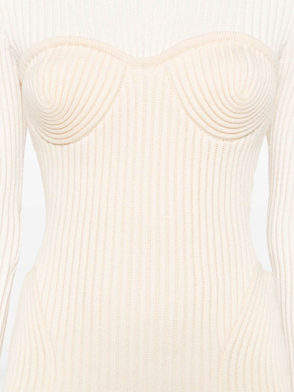 Jean Paul Gaultier Ankle-Length Off-White Ribbed Knit Dress Wit
