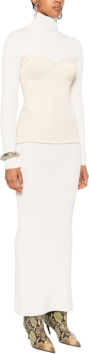 Jean Paul Gaultier Ankle-Length Off-White Ribbed Knit Dress Wit