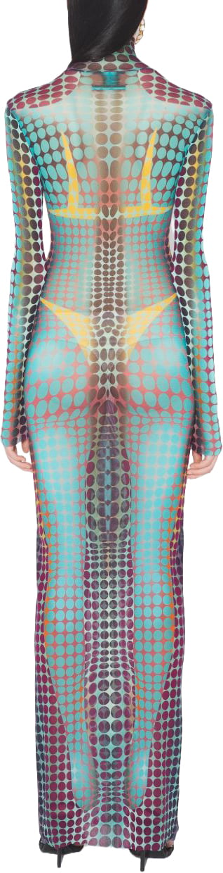 Jean Paul Gaultier High Neck Multicolored Polka Dot Maxi Dress Grijs