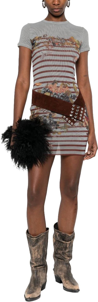 Jean Paul Gaultier Fitted Mini Dress with Floral Grijs