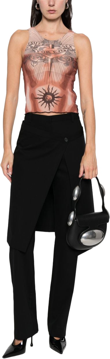 Jean Paul Gaultier Tattoo-Inspired Sheer Silk And Nylon Top Neutraal