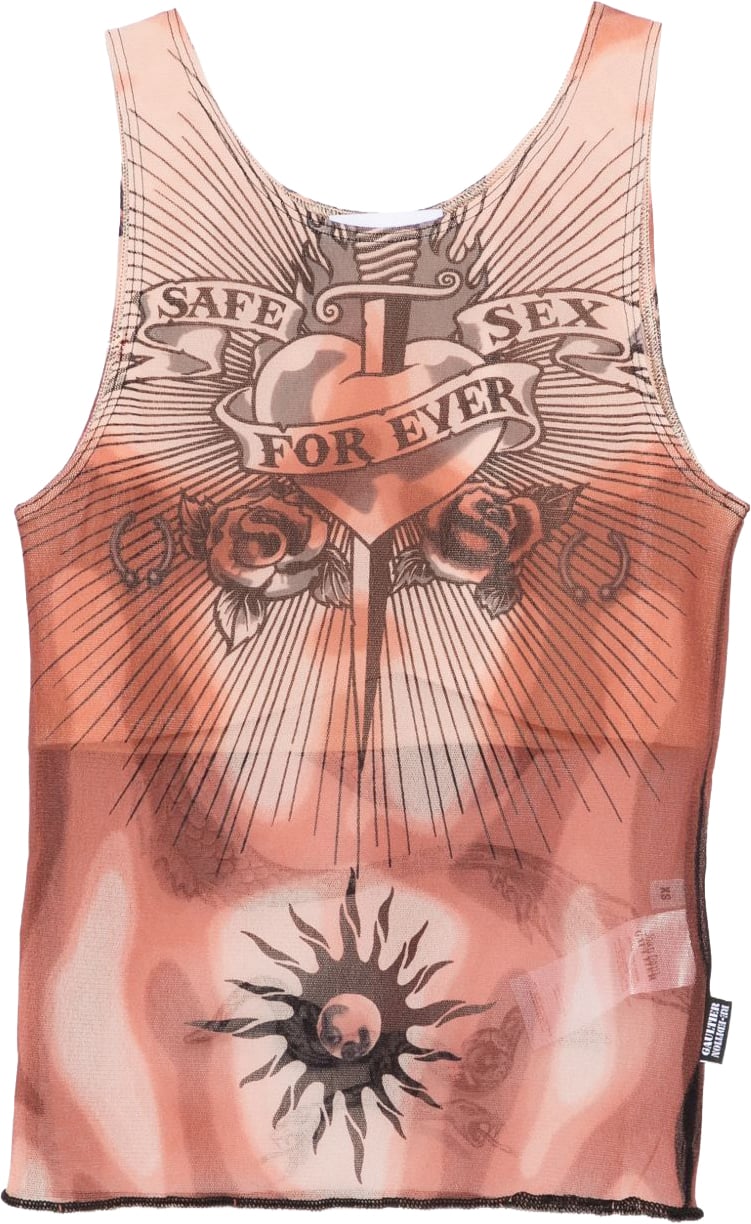 Jean Paul Gaultier Tattoo-Inspired Sheer Silk And Nylon Top Neutraal