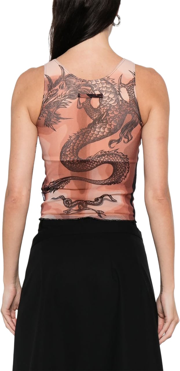 Jean Paul Gaultier Tattoo-Inspired Sheer Silk And Nylon Top Neutraal