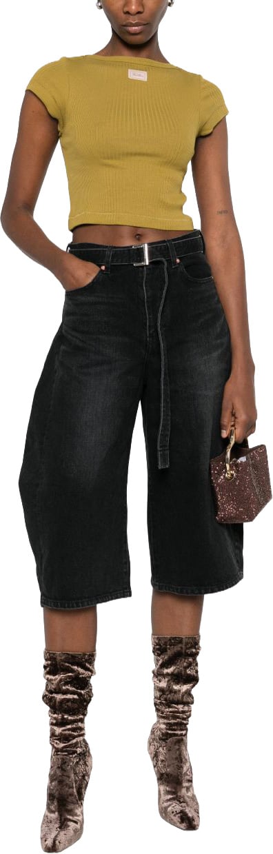 Jean Paul Gaultier Ribbed Short-Sleeved Crop Top with Boat Neckline Bruin