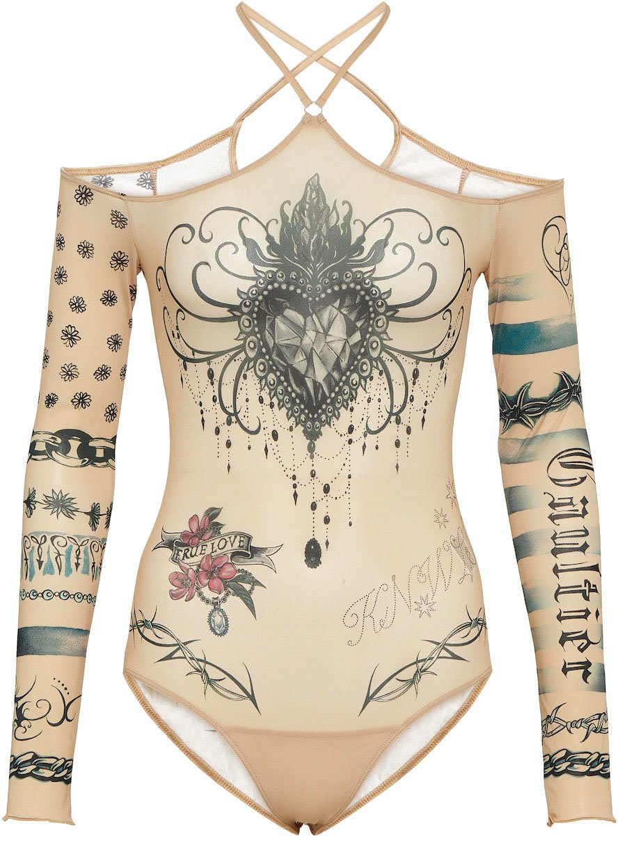 Jean Paul Gaultier Jean-paul Gaultier Clavicle Body Neck Long Sleeves Printed "trompe L'oeil Tatoo" Nude Divers