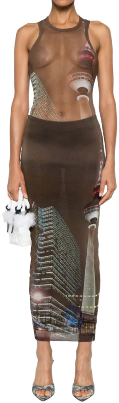 Jean Paul Gaultier Mesh Crew Neck Body Printed City Brown/green/blue/red Groen