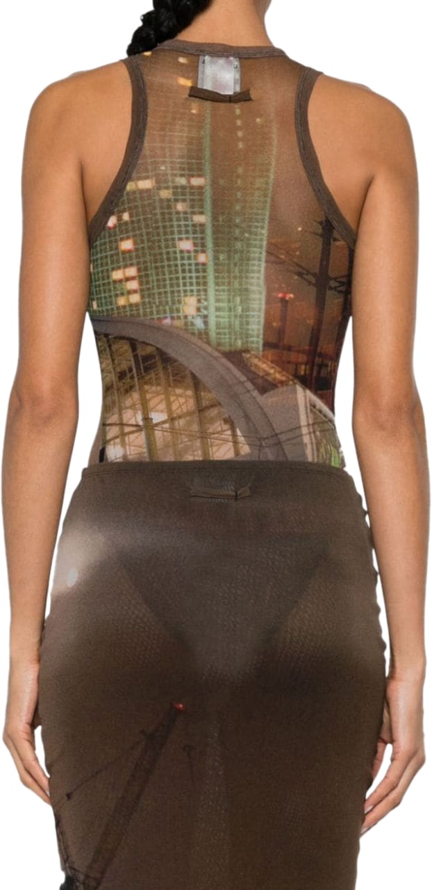 Jean Paul Gaultier Mesh Crew Neck Body Printed City Brown/green/blue/red Groen