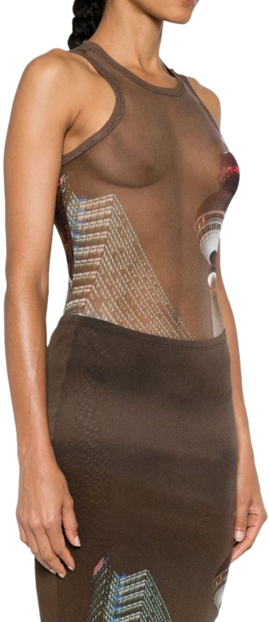 Jean Paul Gaultier Mesh Crew Neck Body Printed City Brown/green/blue/red Groen