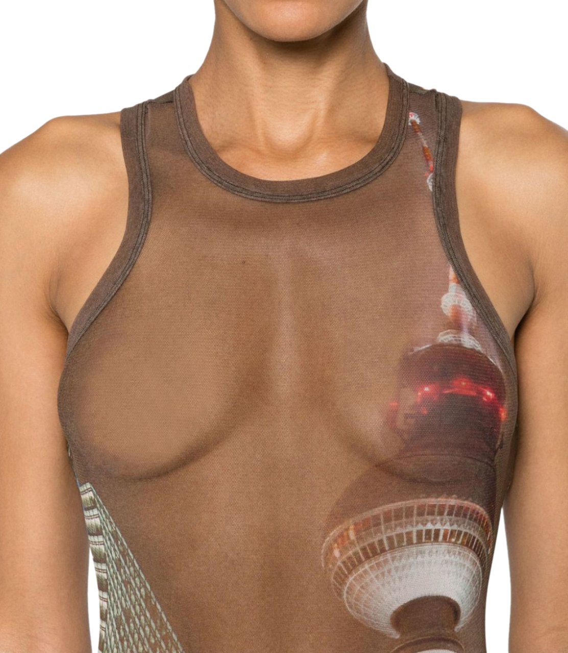 Jean Paul Gaultier Mesh Crew Neck Body Printed City Brown/green/blue/red Groen