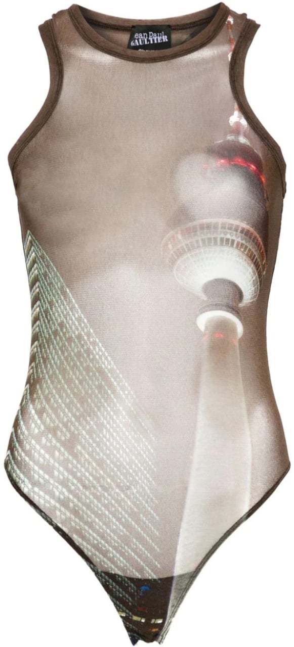 Jean Paul Gaultier Mesh Crew Neck Body Printed City Brown/green/blue/red Groen