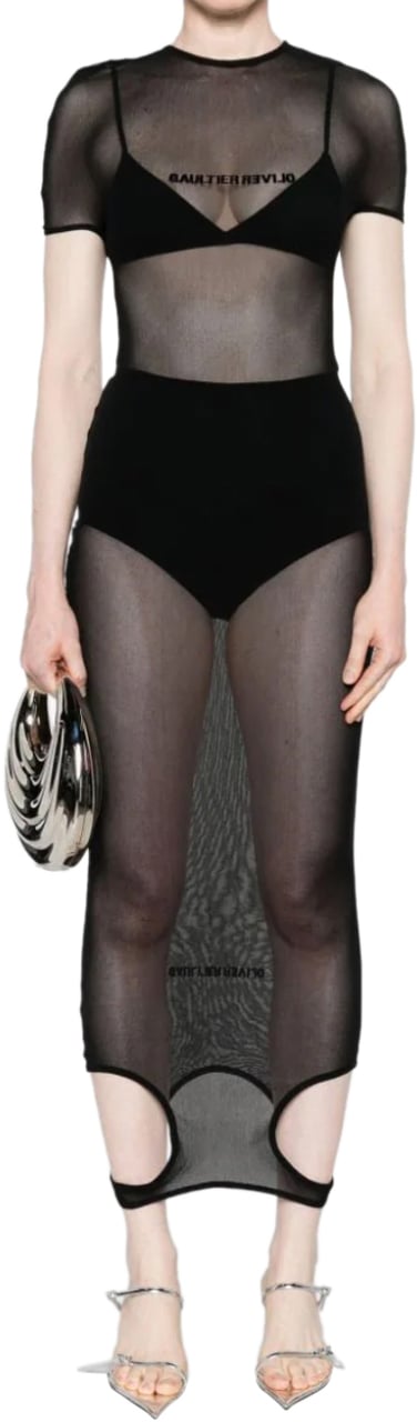 Jean Paul Gaultier Mesh Double Side Dress Black Zwart