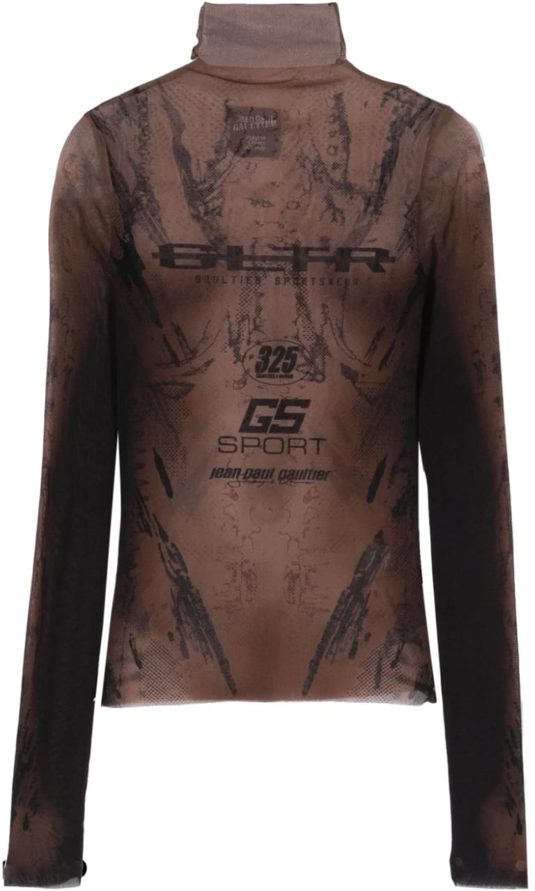 Jean Paul Gaultier Mesh Turtle Neck Printed "body" Bruin