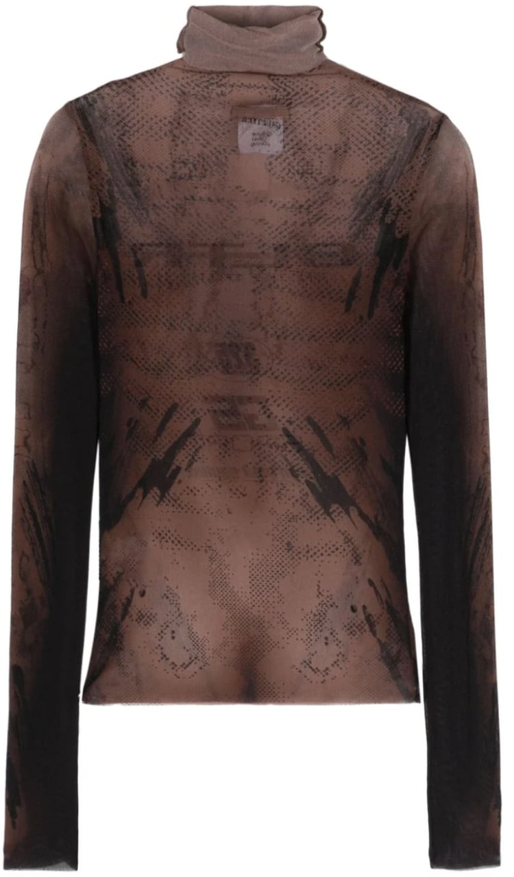 Jean Paul Gaultier Mesh Turtle Neck Printed "body" Bruin