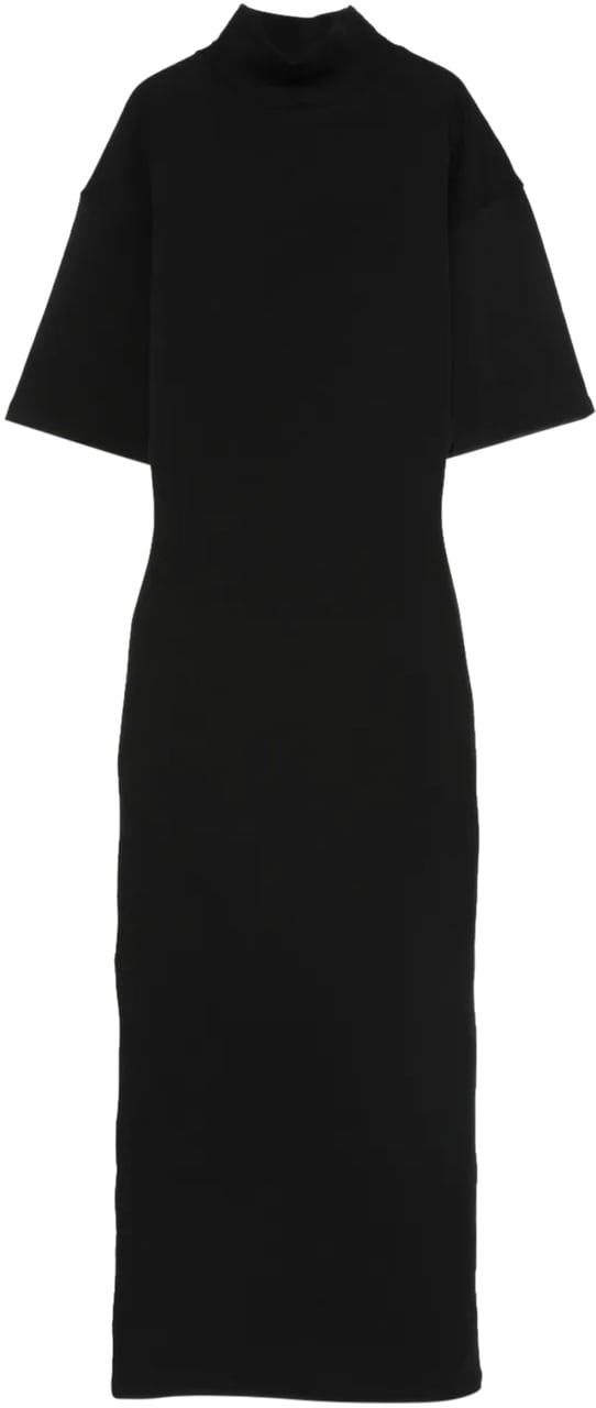 Jean Paul Gaultier Cotton High Neck Long Dress Printed "jpg" Black/darkgrey Zwart