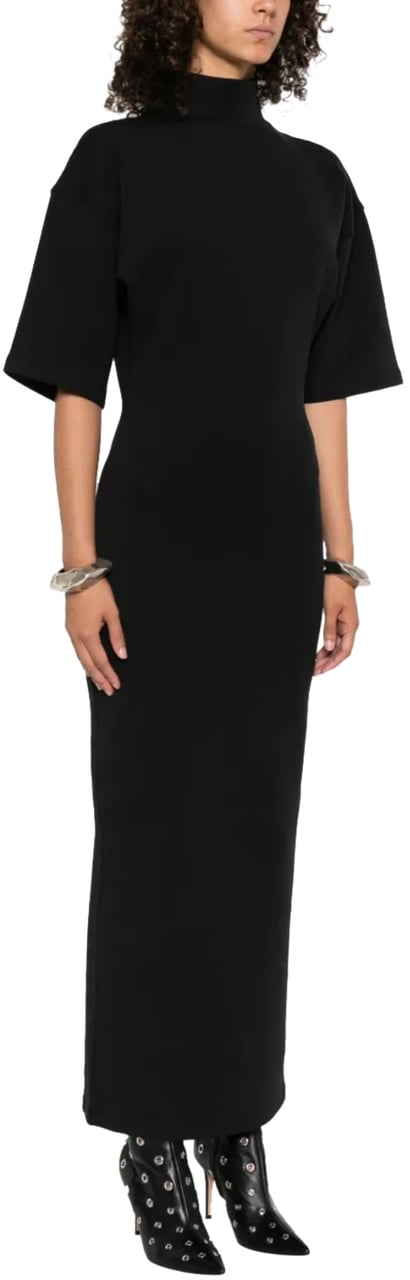 Jean Paul Gaultier Cotton High Neck Long Dress Printed "jpg" Black/darkgrey Zwart