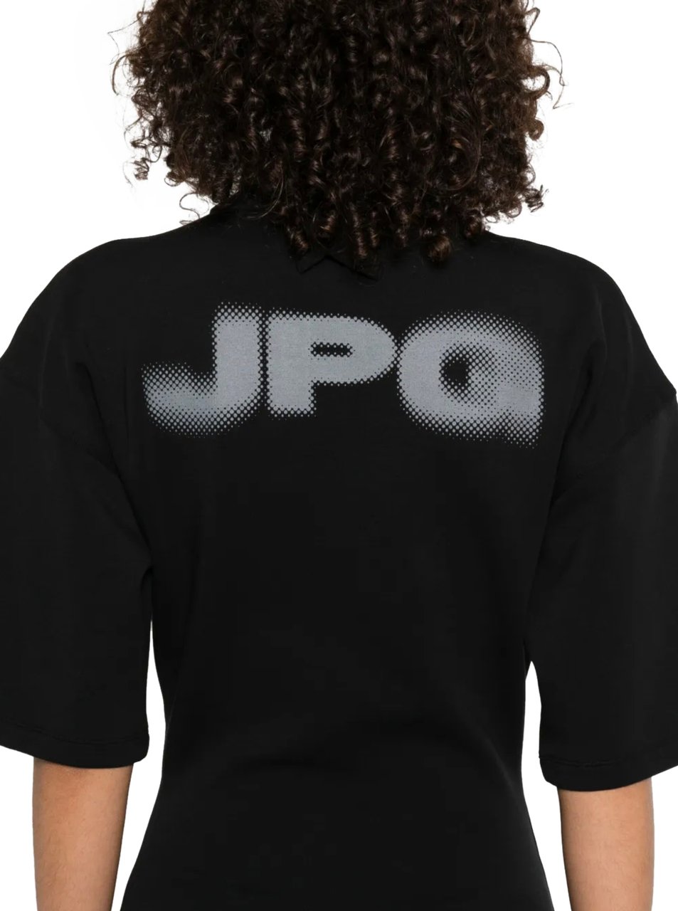 Jean Paul Gaultier Cotton High Neck Long Dress Printed "jpg" Black/darkgrey Zwart