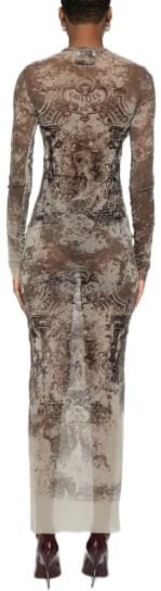 Jean Paul Gaultier Mesh Long Dress Printed "médaillon" Lightbeige/taupe Beige