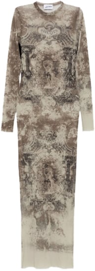 Jean Paul Gaultier Mesh Long Dress Printed "médaillon" Lightbeige/taupe Beige
