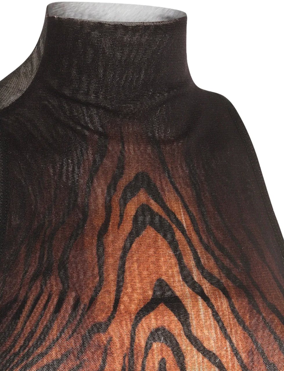 Jean Paul Gaultier Long Mesh Dress Double Layer Printed "wood" Black/brown Zwart