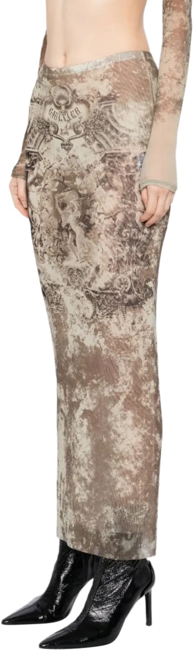 Jean Paul Gaultier Mesh Long Skirt Printed Médaillon Lightbeige/taupe Beige