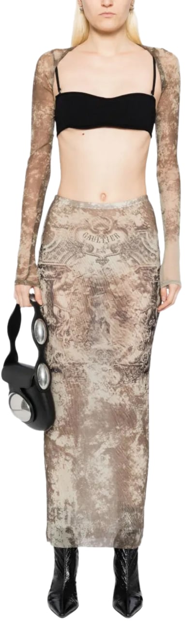Jean Paul Gaultier Mesh Long Skirt Printed Médaillon Lightbeige/taupe Beige
