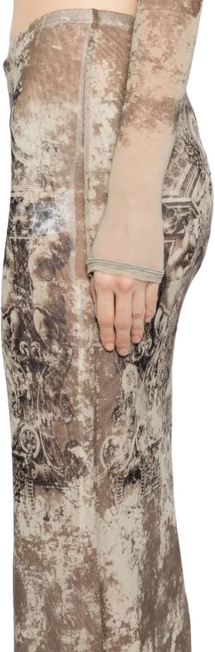 Jean Paul Gaultier Mesh Long Skirt Printed Médaillon Lightbeige/taupe Beige