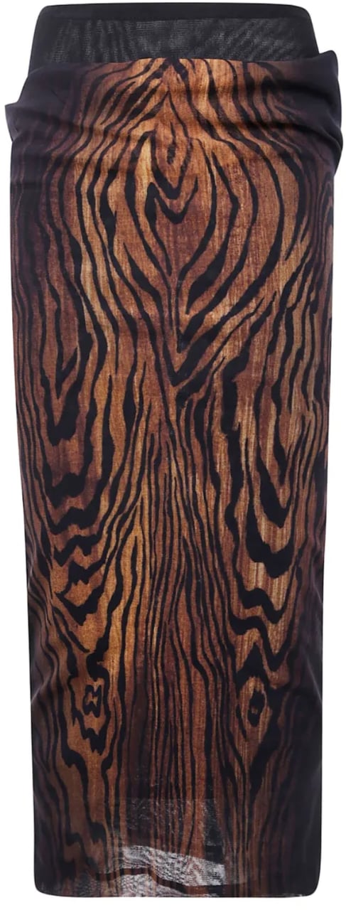 Jean Paul Gaultier Mesh Skirt Double Layer Printed "wood" Black/brown Zwart