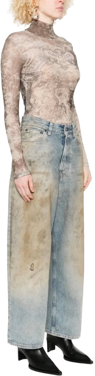 Jean Paul Gaultier Mesh Body With Open Back Printed "médaillon" Lightbeige/taupe Beige