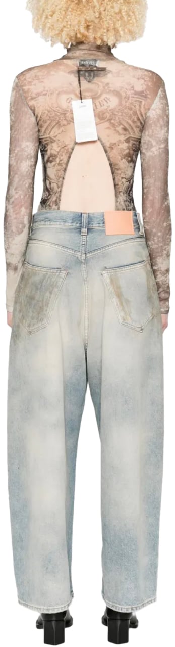 Jean Paul Gaultier Mesh Body With Open Back Printed "médaillon" Lightbeige/taupe Beige