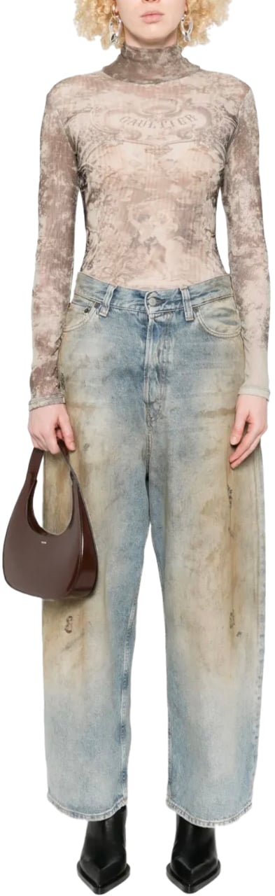 Jean Paul Gaultier Mesh Body With Open Back Printed "médaillon" Lightbeige/taupe Beige