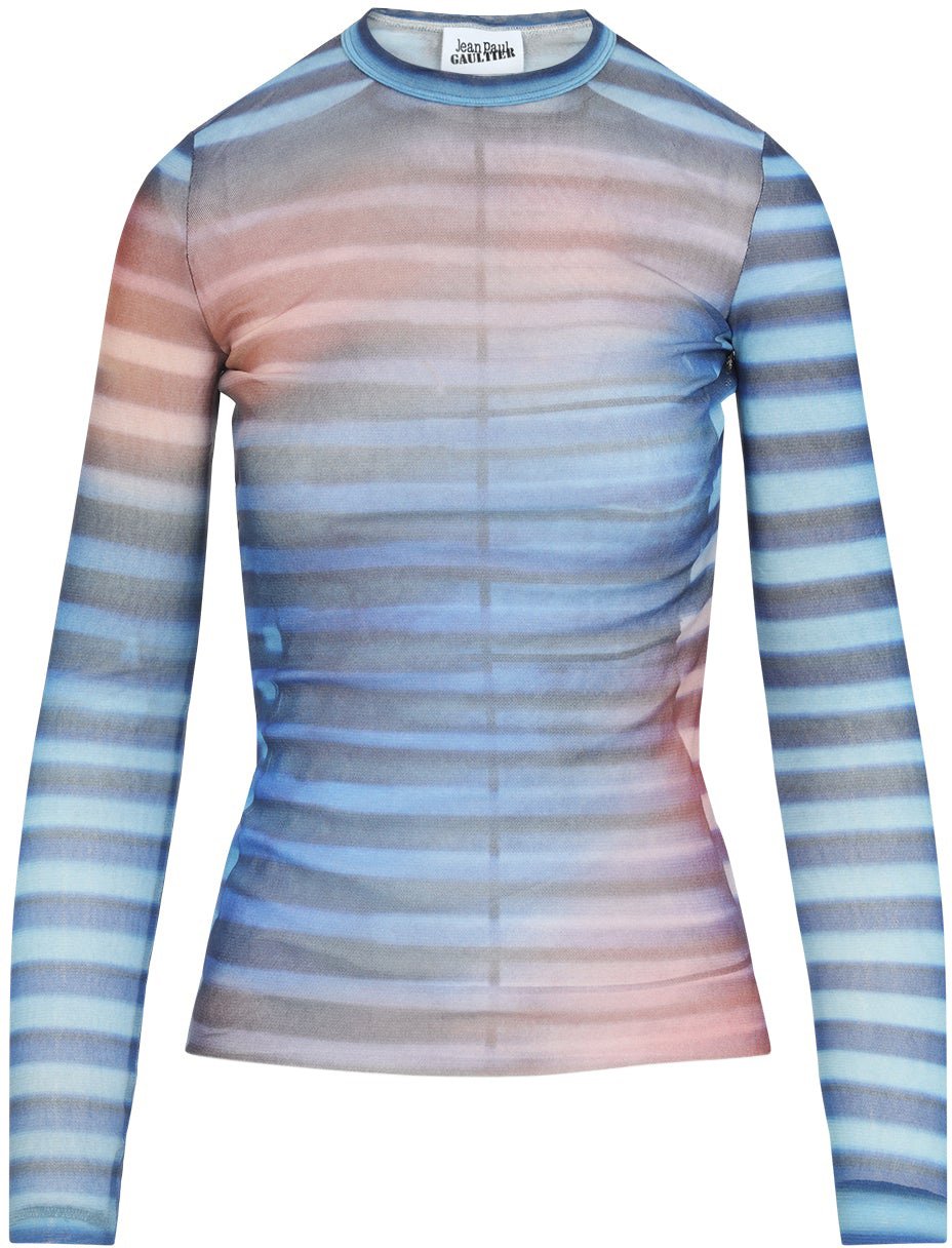 Jean Paul Gaultier Mesh Printed "Air" Long Sleeves Top Divers