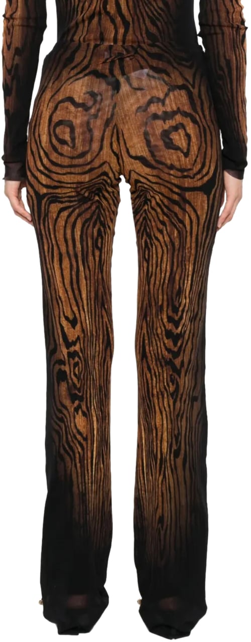 Jean Paul Gaultier Mesh Trouser Printed "wood" Black/brown Zwart